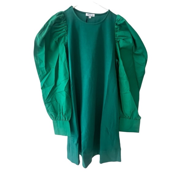 Area Stars NWT Woven Puff Long Sleeve A Line Dress in Kelly Green Size Med. - Picture 3 of 11